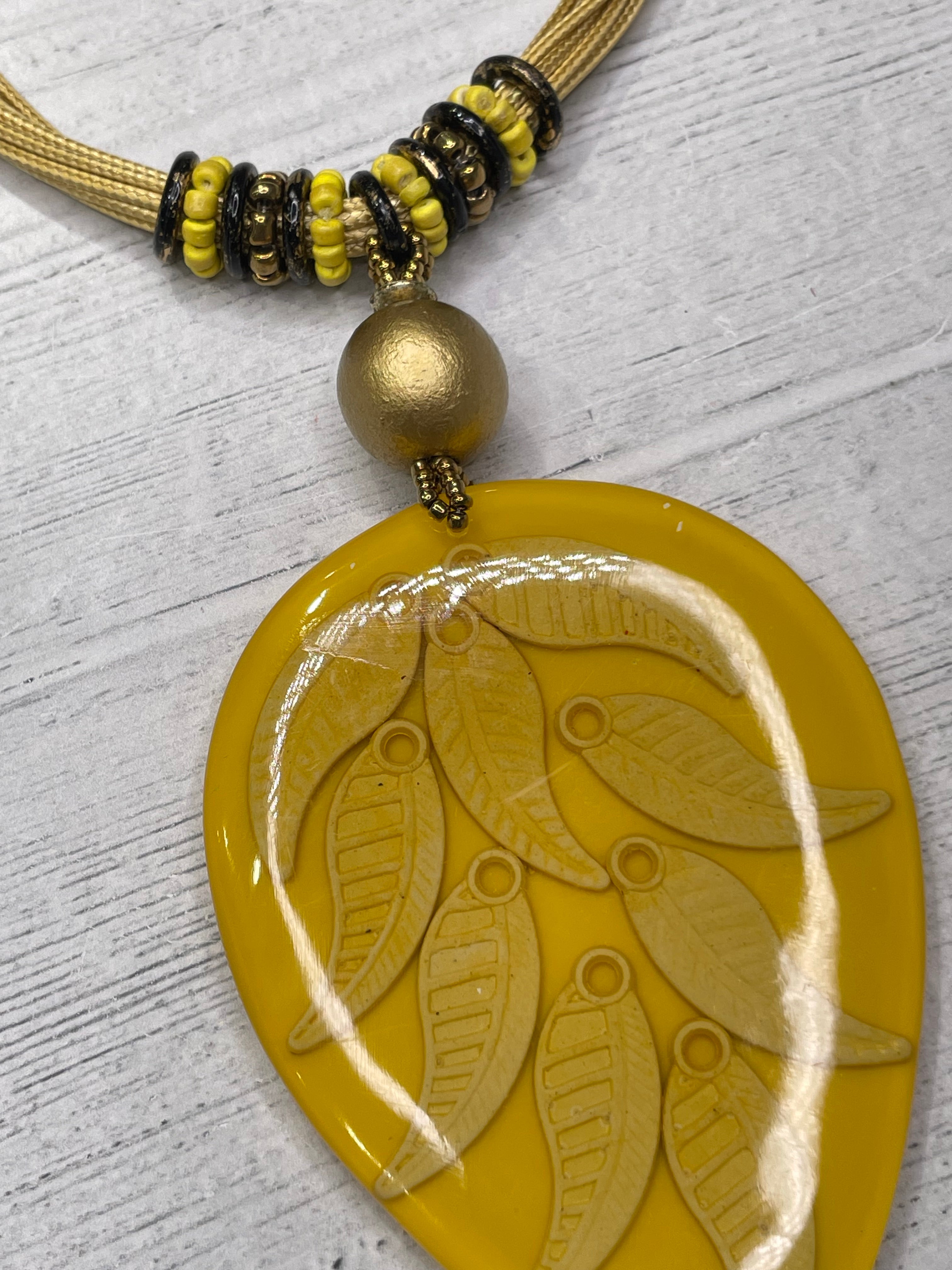 Alisha D Leaf Yellow Resin Pendant Necklace