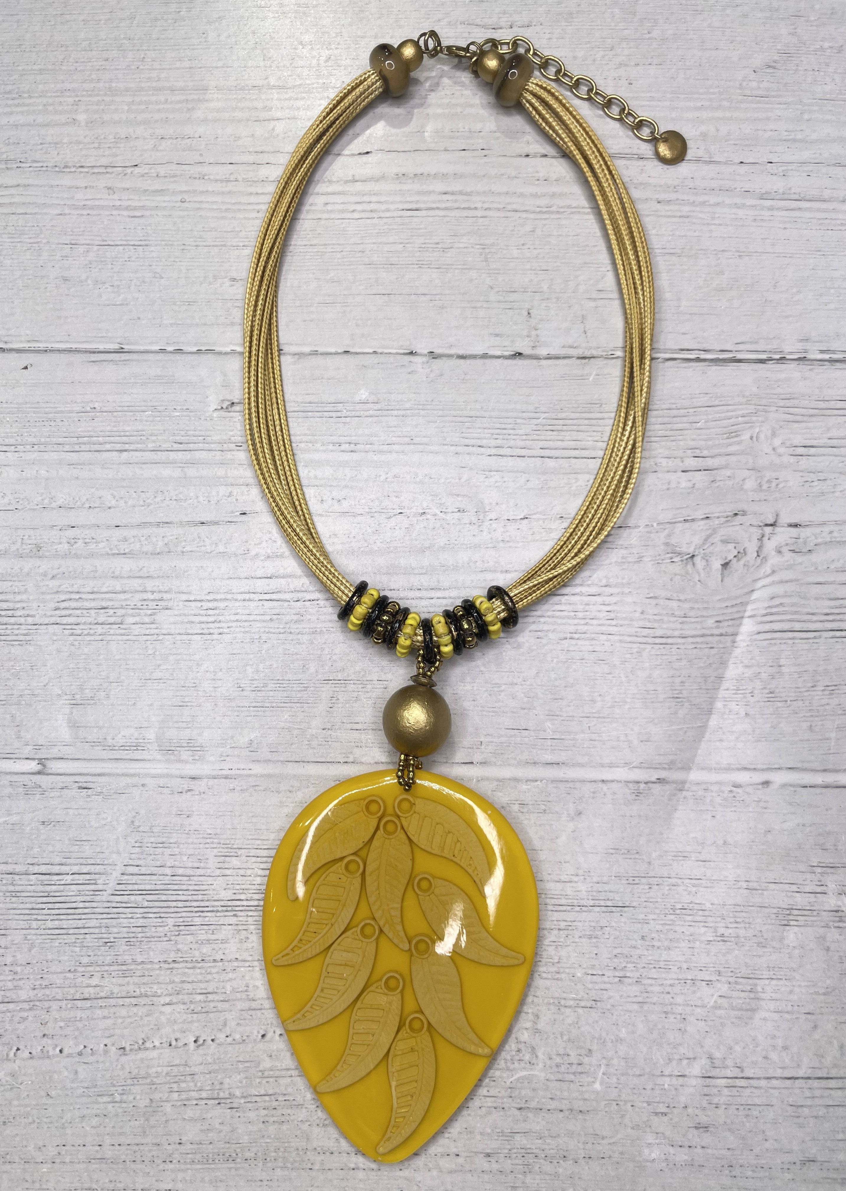 Alisha D Leaf Yellow Resin Pendant Necklace