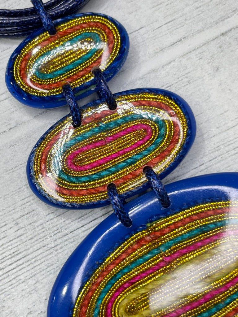 Alisha D Three Oval Multicolor Resin Pendant Statement Necklace