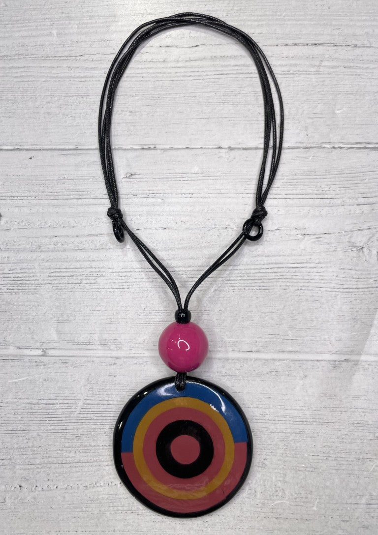 Alisha D Multicolor Circle Resin Pendant Adjustable Cord