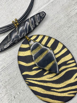 Alisha D Women's Zebra Pendant Statement Necklace Black Gold