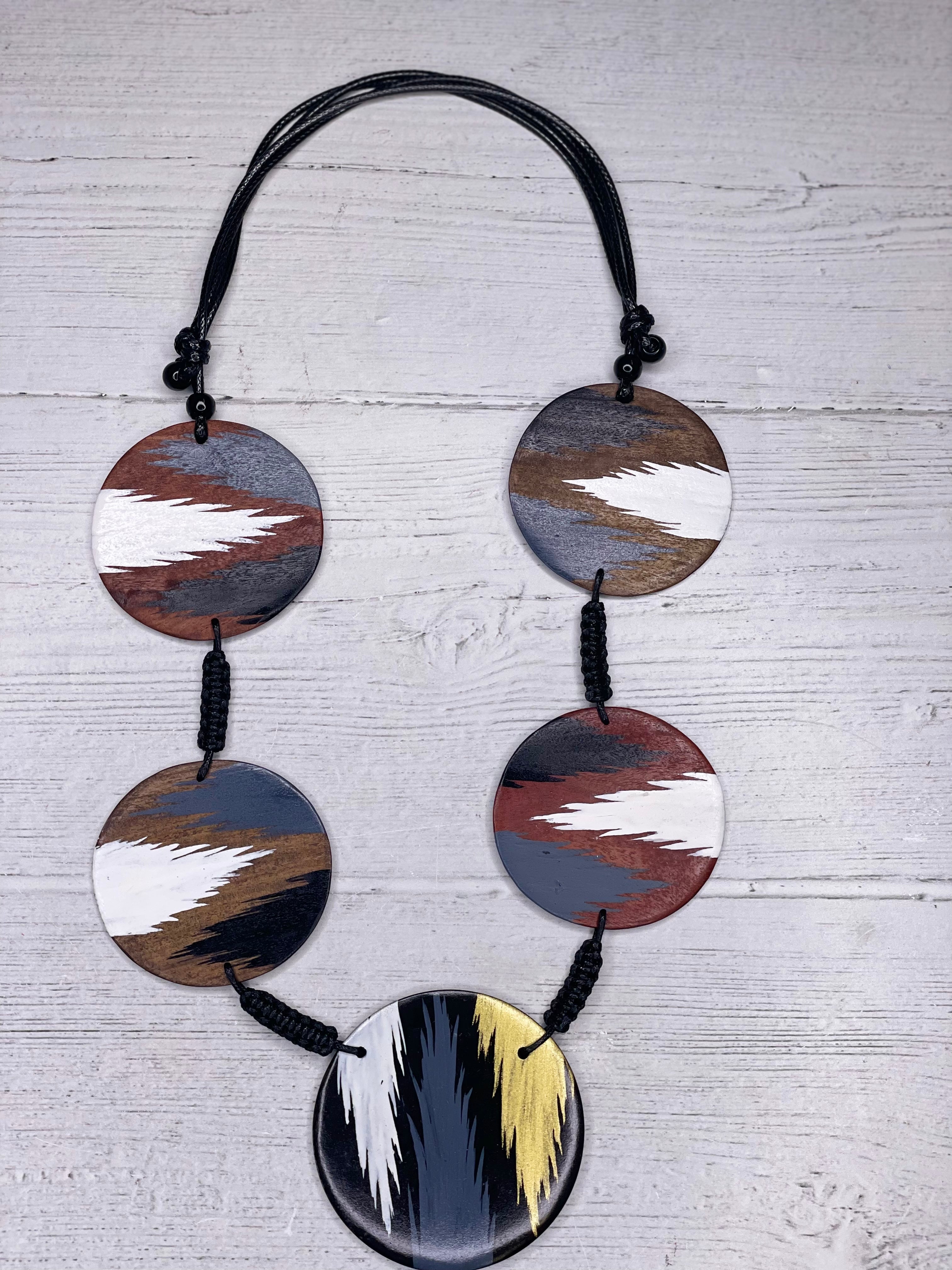 Alisha D White Flame In Brown Disc Handmade Necklace Adjustable Cord