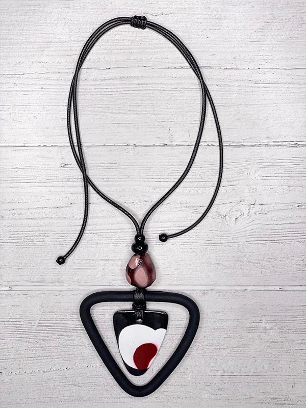 Alisha D Triangle Pendant Hand Painted Necklace Adjustable Cord