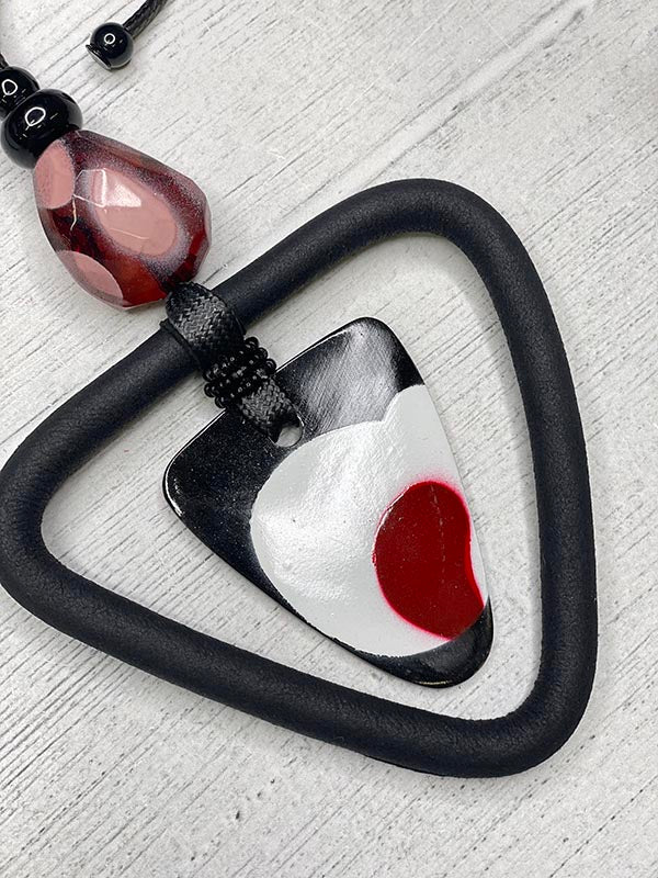 Alisha D Triangle Pendant Hand Painted Necklace Adjustable Cord