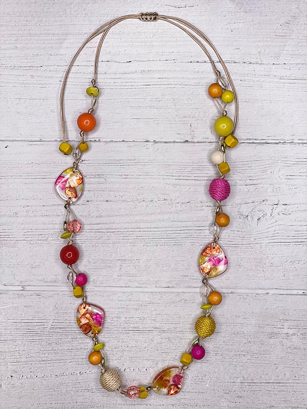 Alisha D Adjustable Cord Necklace Resin and Wood Beaded Vibrant Colors