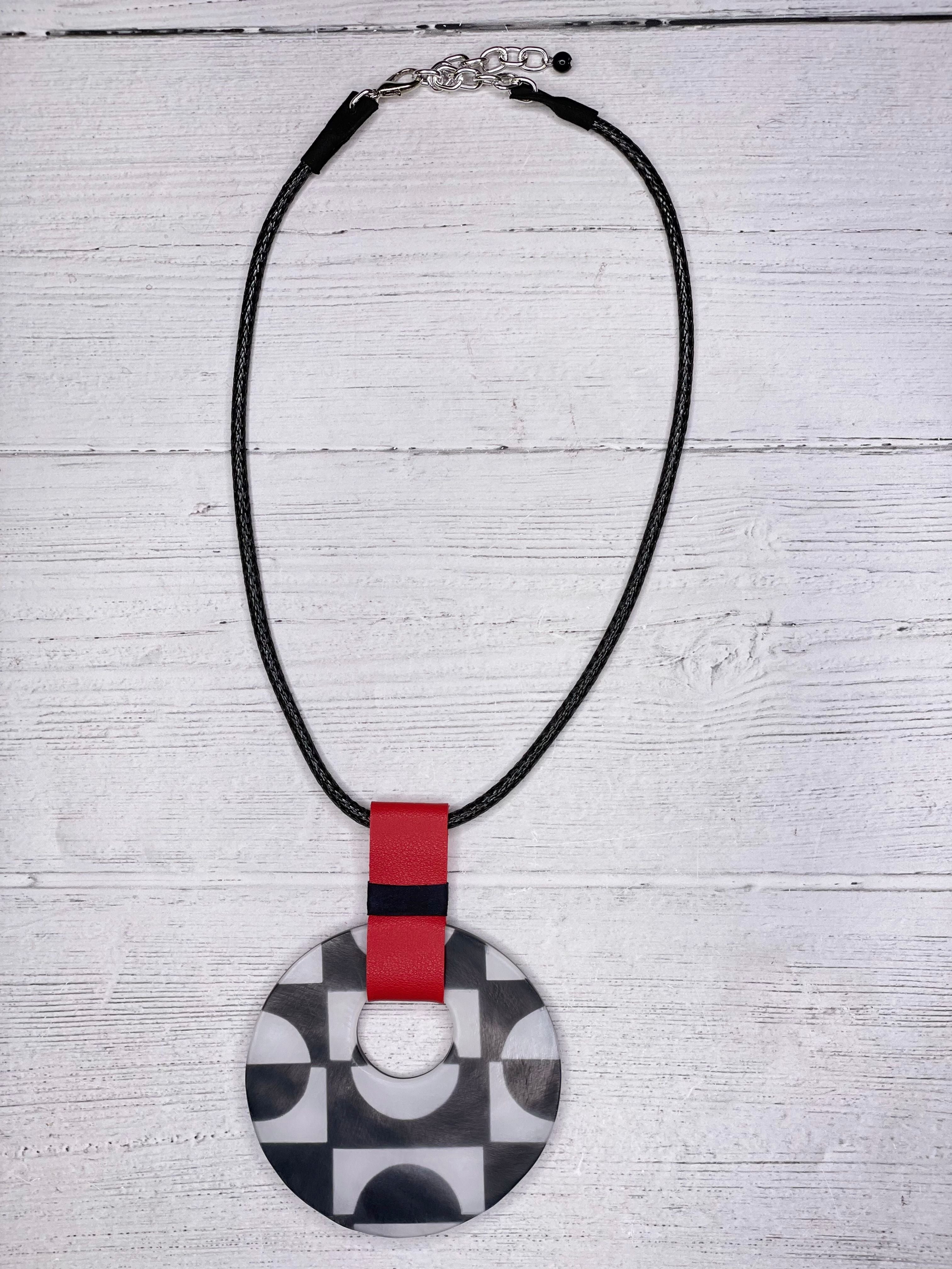 Alisha D Big Resin Pendant Geometric Patterns Black White