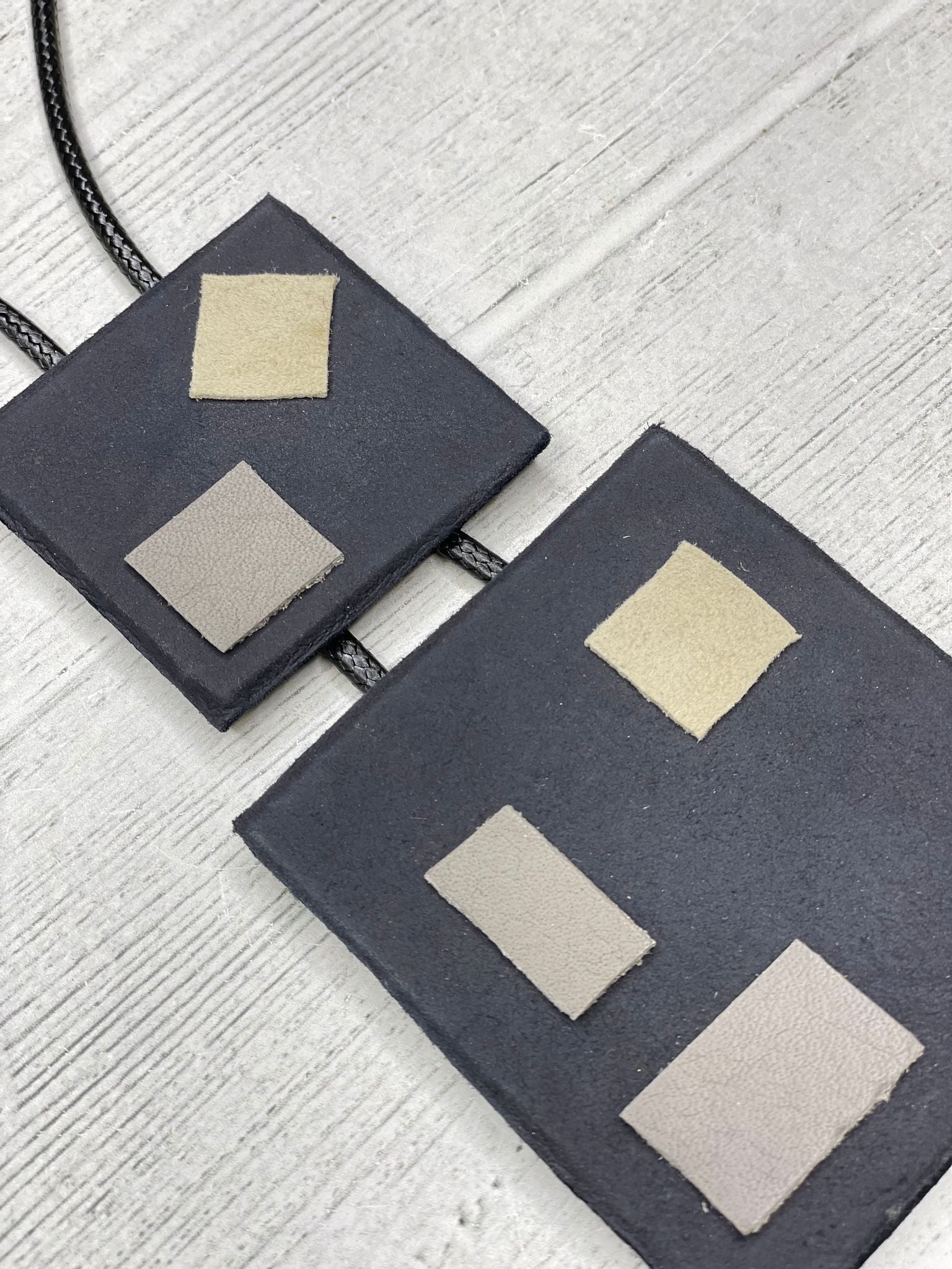 Alisha D Women's Necklace Faux Leather Squared Pendant Grey Black