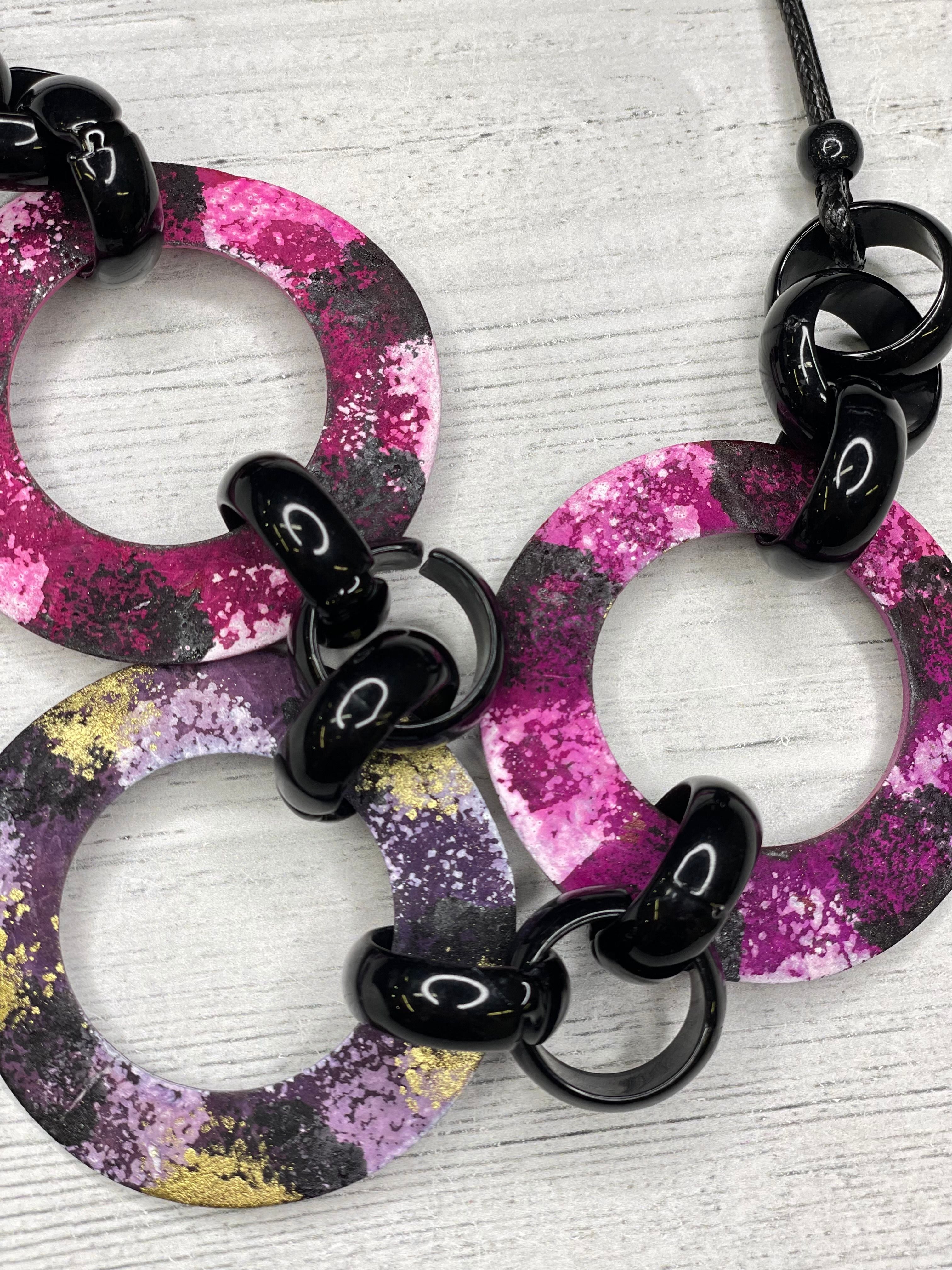 Alisha D Statement Necklace Three shell Rings Hand Painted