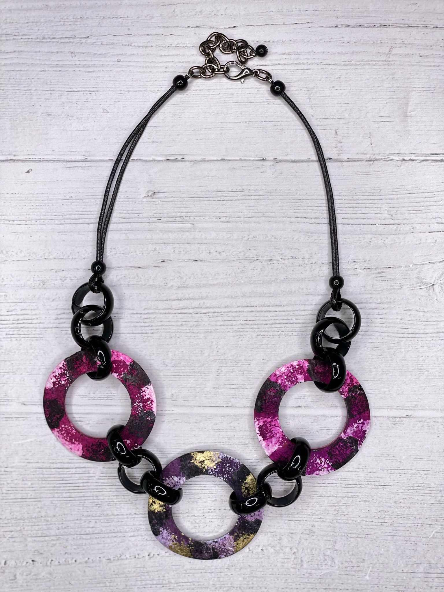 Alisha D Statement Necklace Three shell Rings Hand Painted