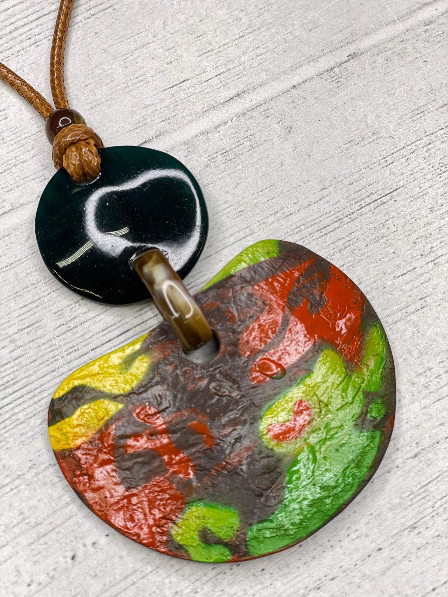 Alisha D Autumn Colors Pendant Handmade Necklace Adjustable Cord