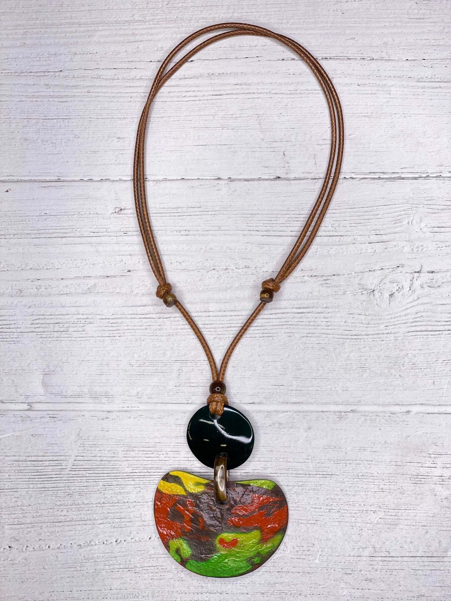 Alisha D Autumn Colors Pendant Handmade Necklace Adjustable Cord