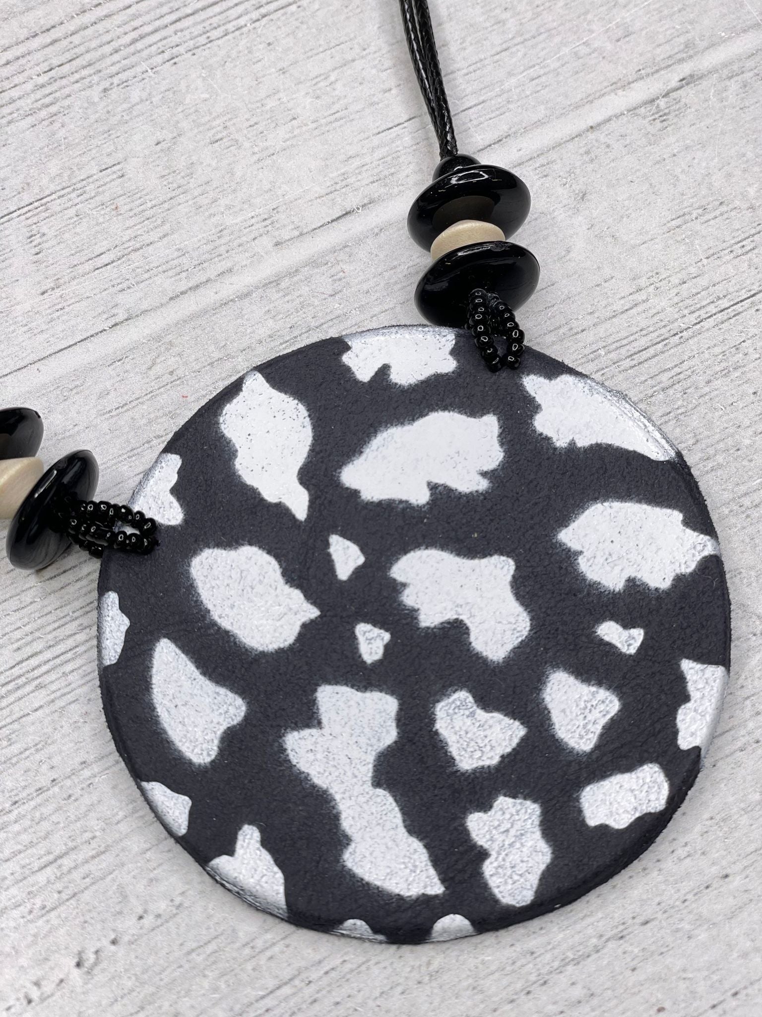 Alisha D Big Circle Pendant Animal Print Hand Painted Necklace