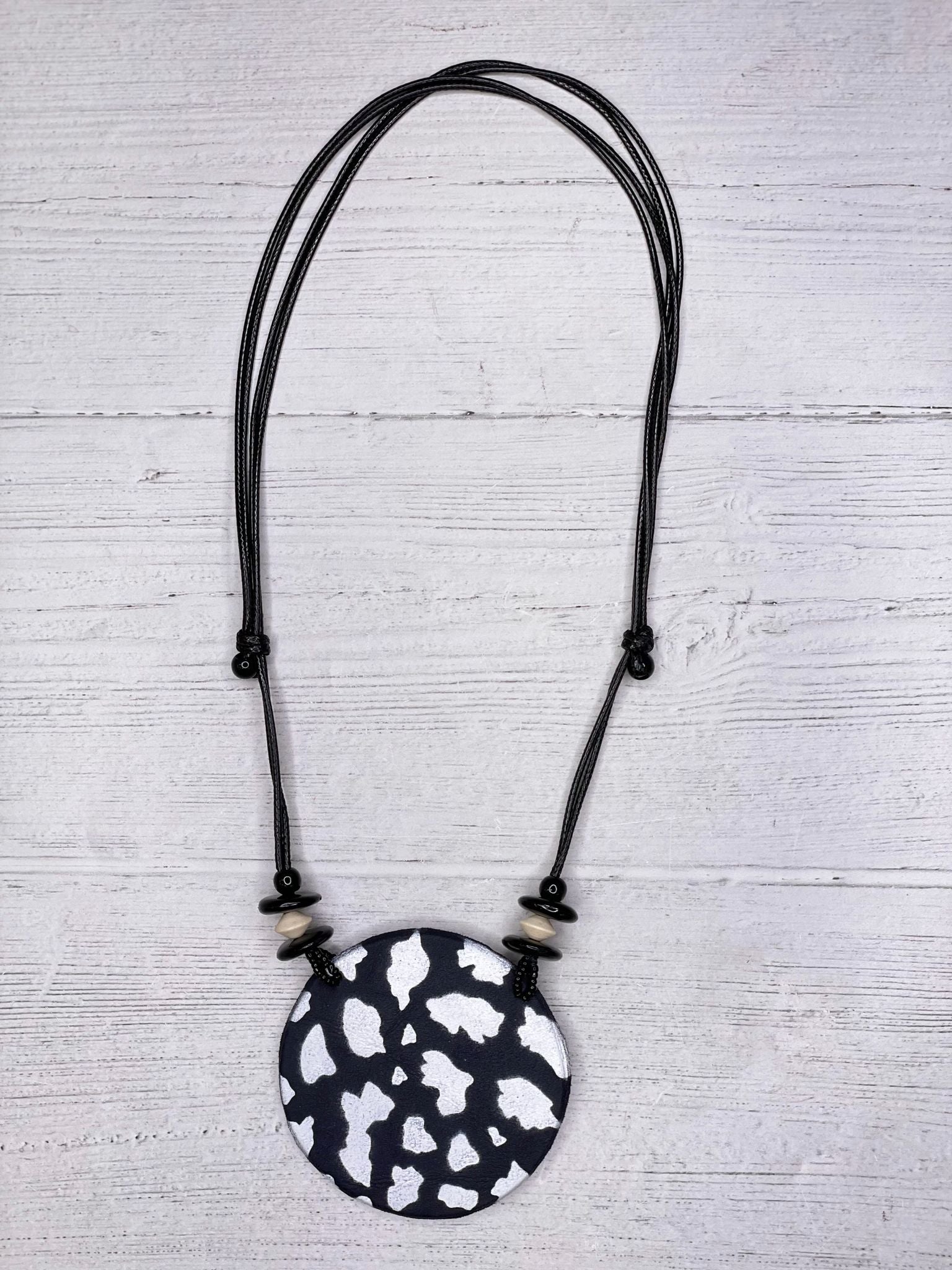 Big Circle Pendant Animal Print Hand Painted Necklace