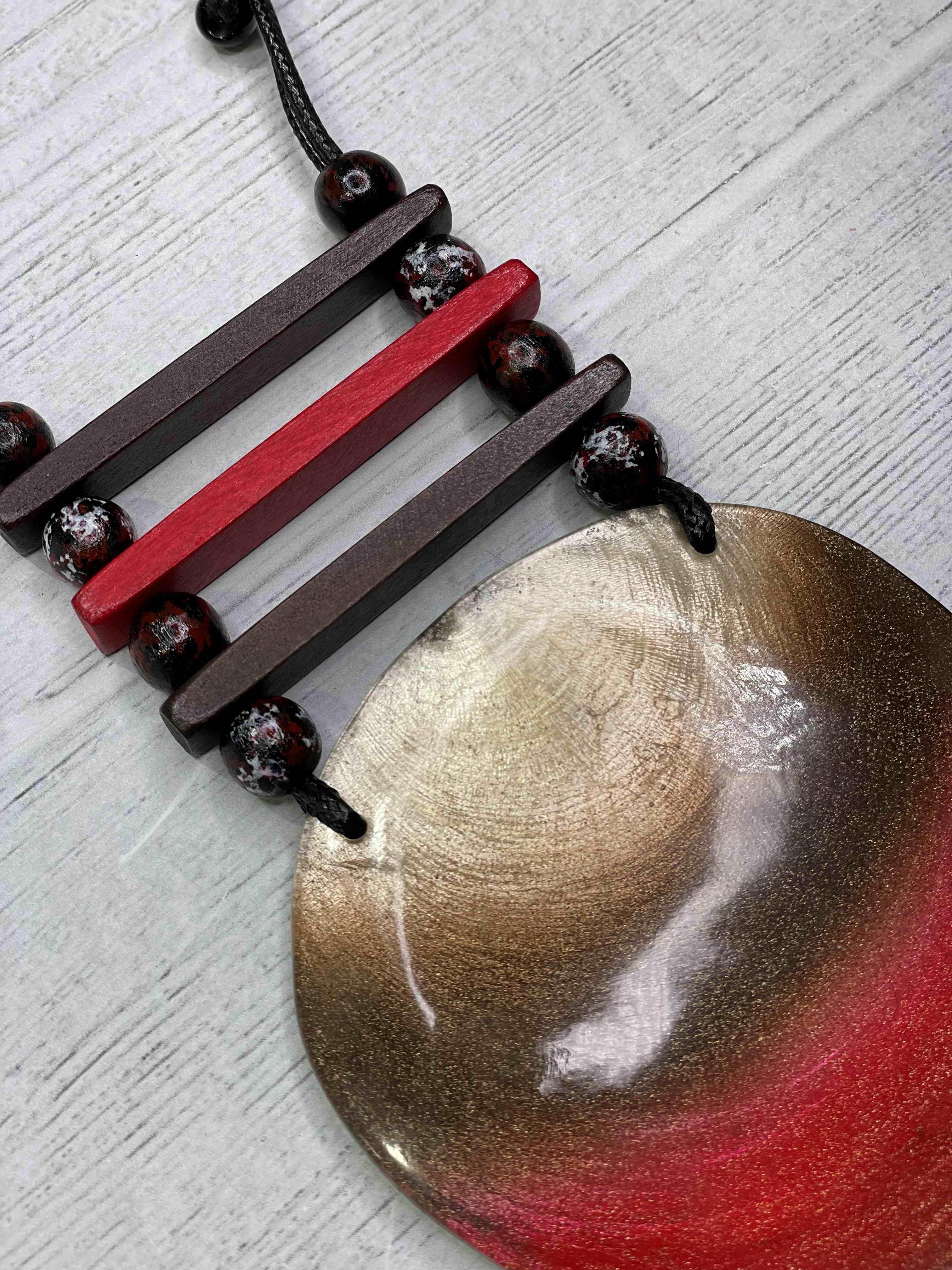 Alisha D Long  Statement Necklace Adjustable Cord Resin Pendant