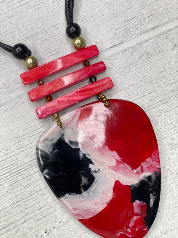 Alisha D Handmade Women's Necklace Resin Pendant Adjustable Cord Black Red