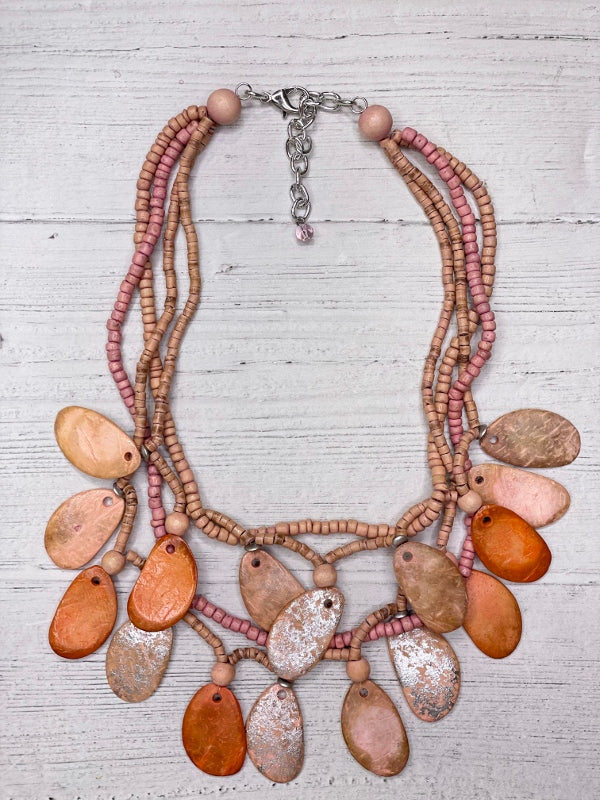 Alisha D Women's Multi Strand Wood Statement Necklace Salmon Color