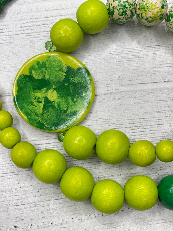 Alisha D Long Lime Hand painted Beaded Statement Necklace Adjustable Cord