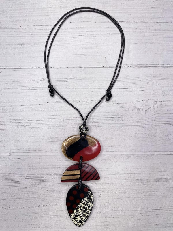 Alisha D Art Print Red Gold Black Resin Pendant Adjustable Cord