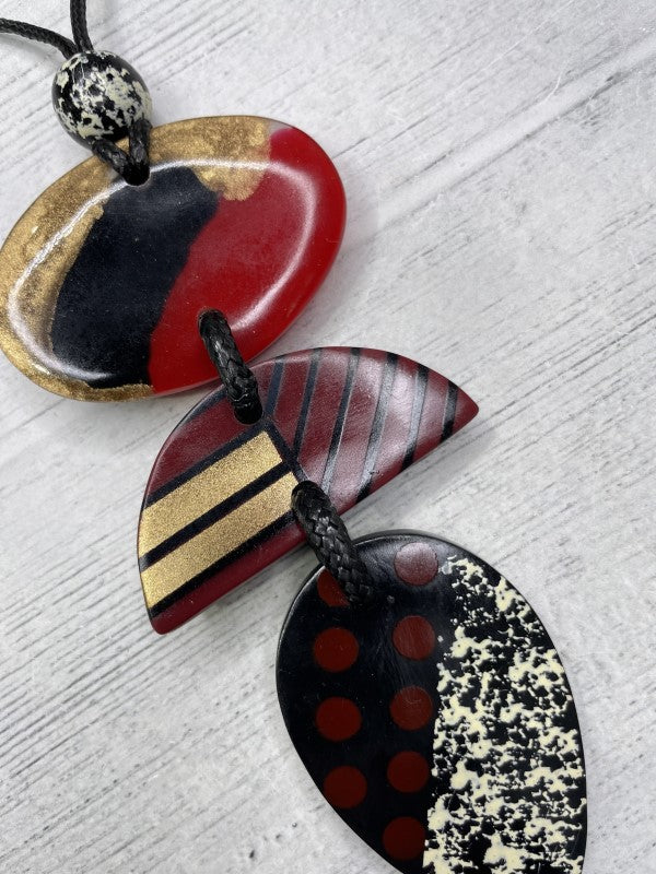 Alisha D Art Print Red Gold Black Resin Pendant Adjustable Cord