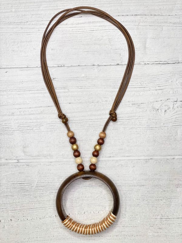 Alisha D Handmade Brown  Long Pendant Necklace Adjustable Cord