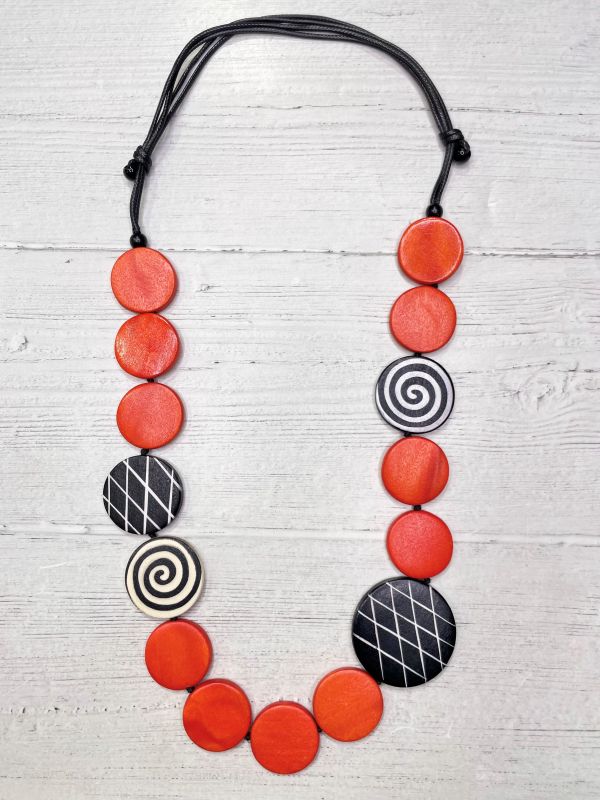 Alisha D Orange Wood Coins Beaded Statement Necklace