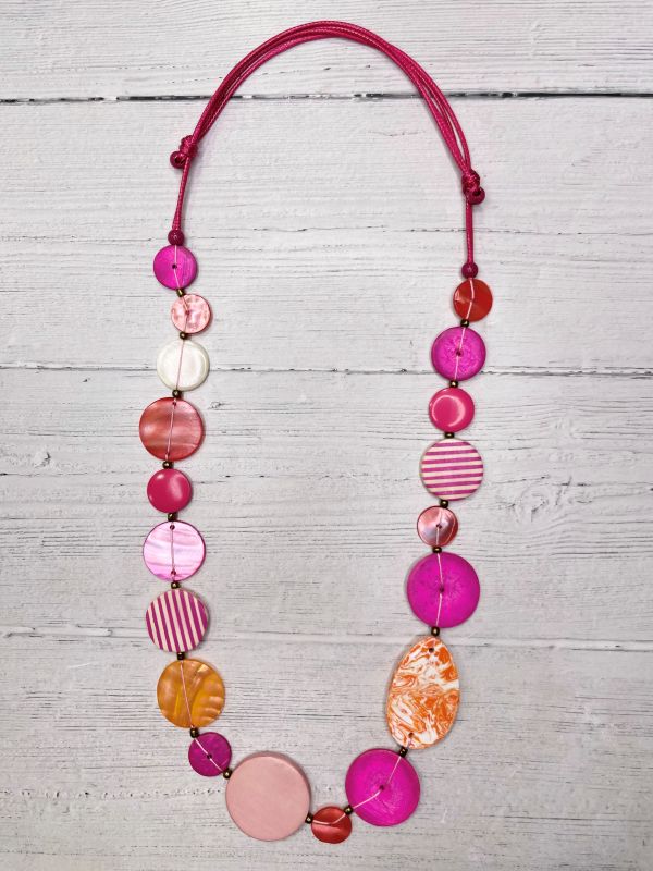 Alisha D Long Statement Necklace Adjustable Cord In Fuchsia and Orange Sell Coin