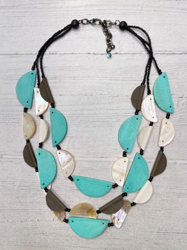 Alisha D Multi Strand Statement Necklace Seafoam Off White Tone