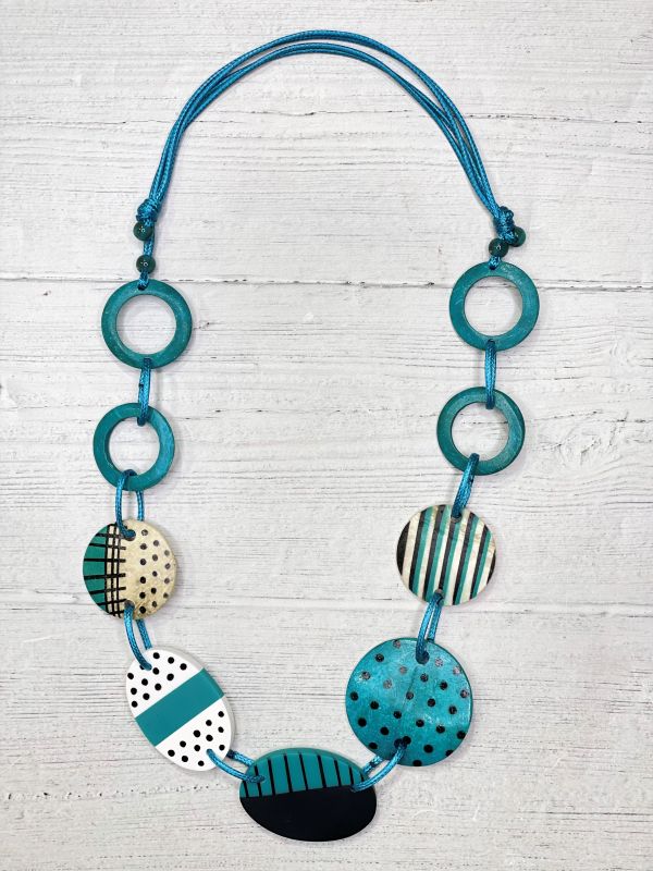Alisha D Long Statement Necklace Adjustable Cord In Turquoise