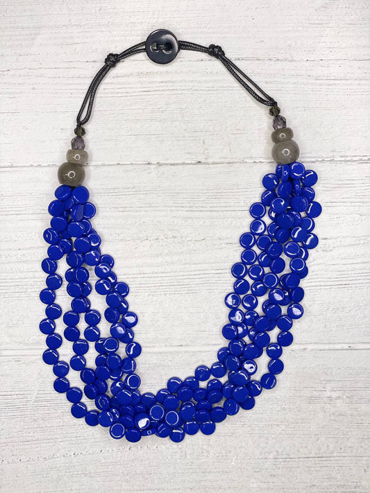 Wish Blue Resin Coins Multi Strands Necklace