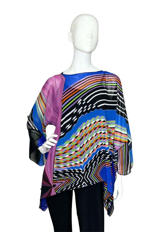 Lior One Size Vibrant Stripe Laticce Print Tunic Women's