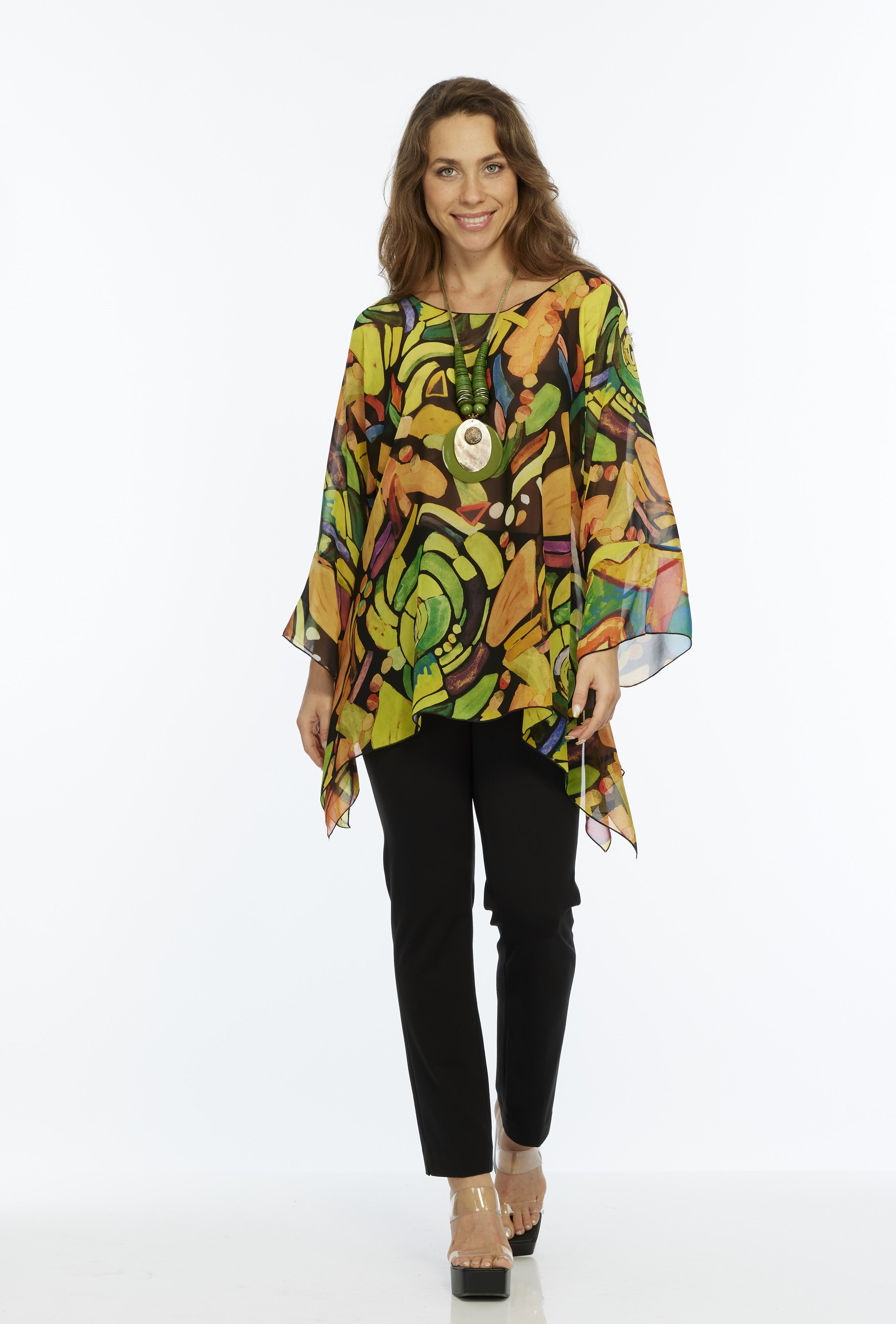 Yellow & Lime Sheer Long Sleeve Layering Top Flowy One Size LIOR