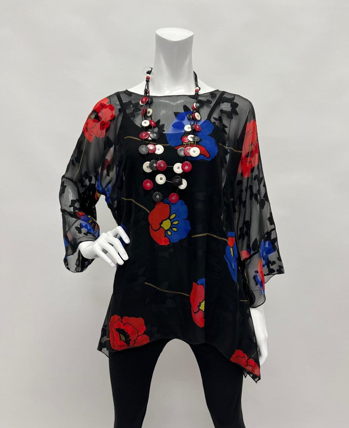 Midnight Floral Elegant Sheer Blouse One Size Fits All  | LIOR