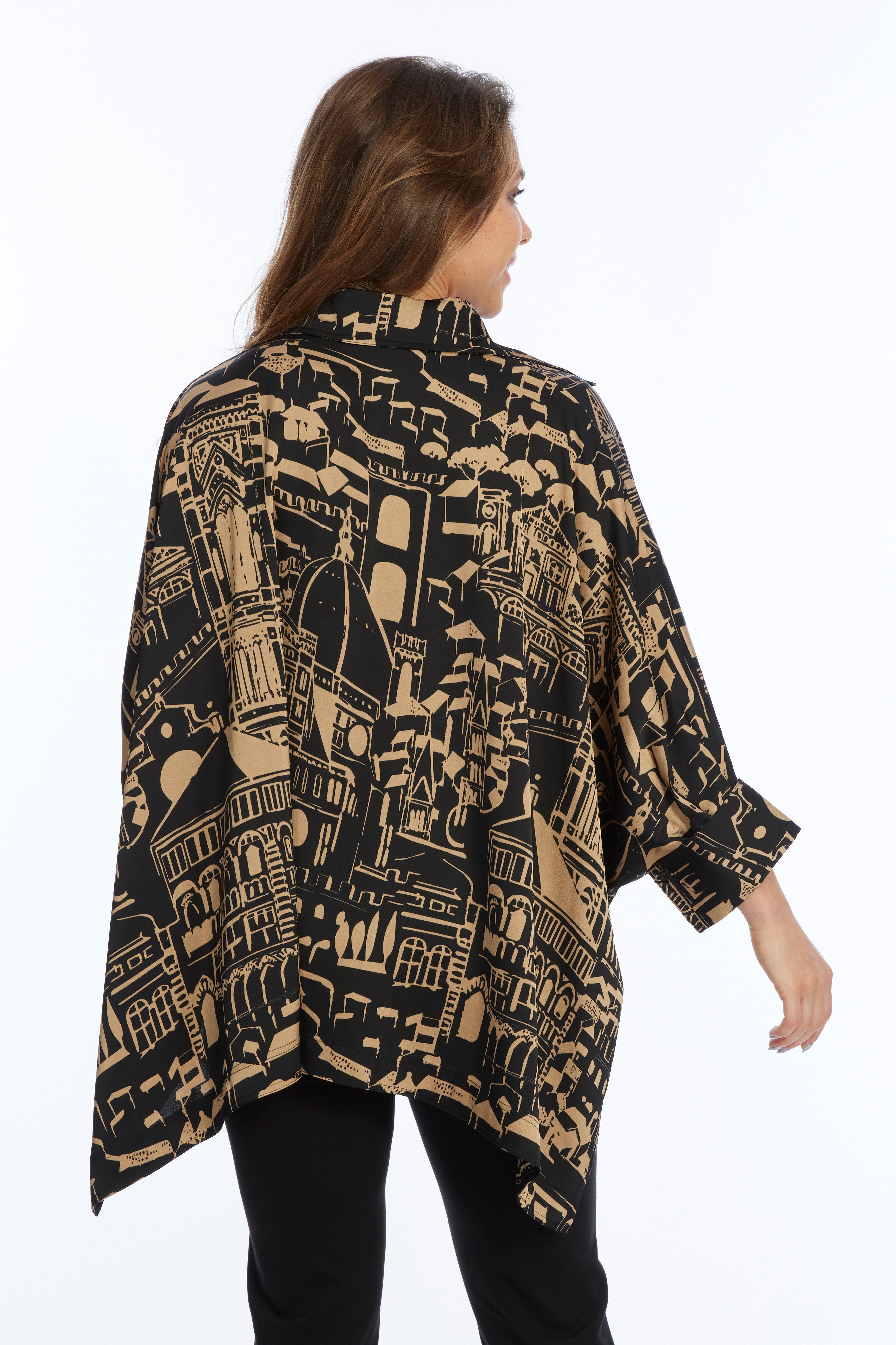 Black & Gold City Scape One Size Collar Top: Perfect For All Sizes | LIOR