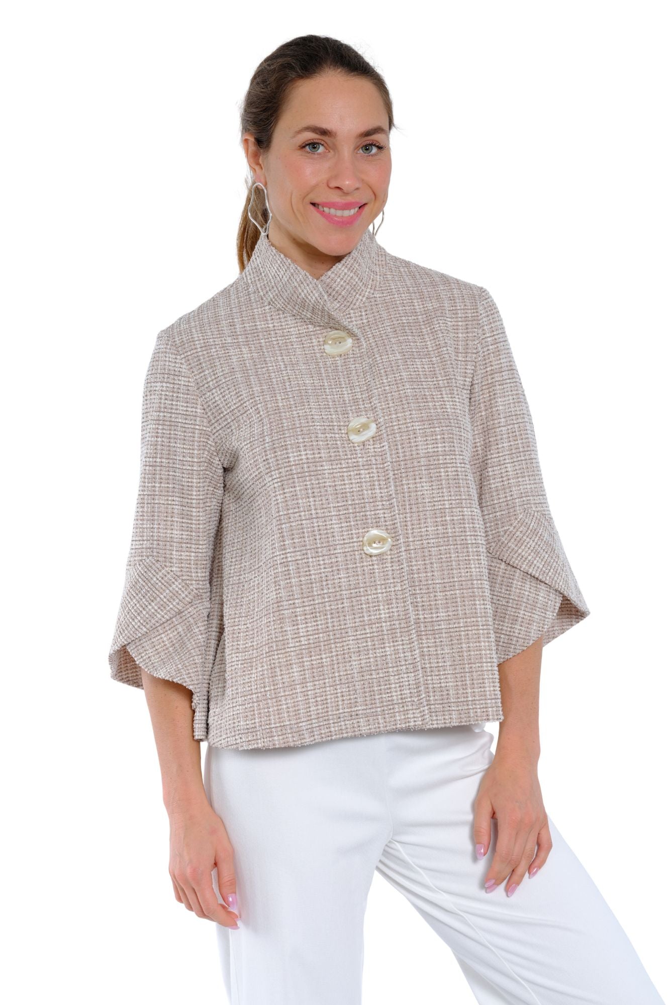 LIOR Women's Cornsilk Tweed 3/4 Tulip Sleeves Swing Jacket - "Vaya"