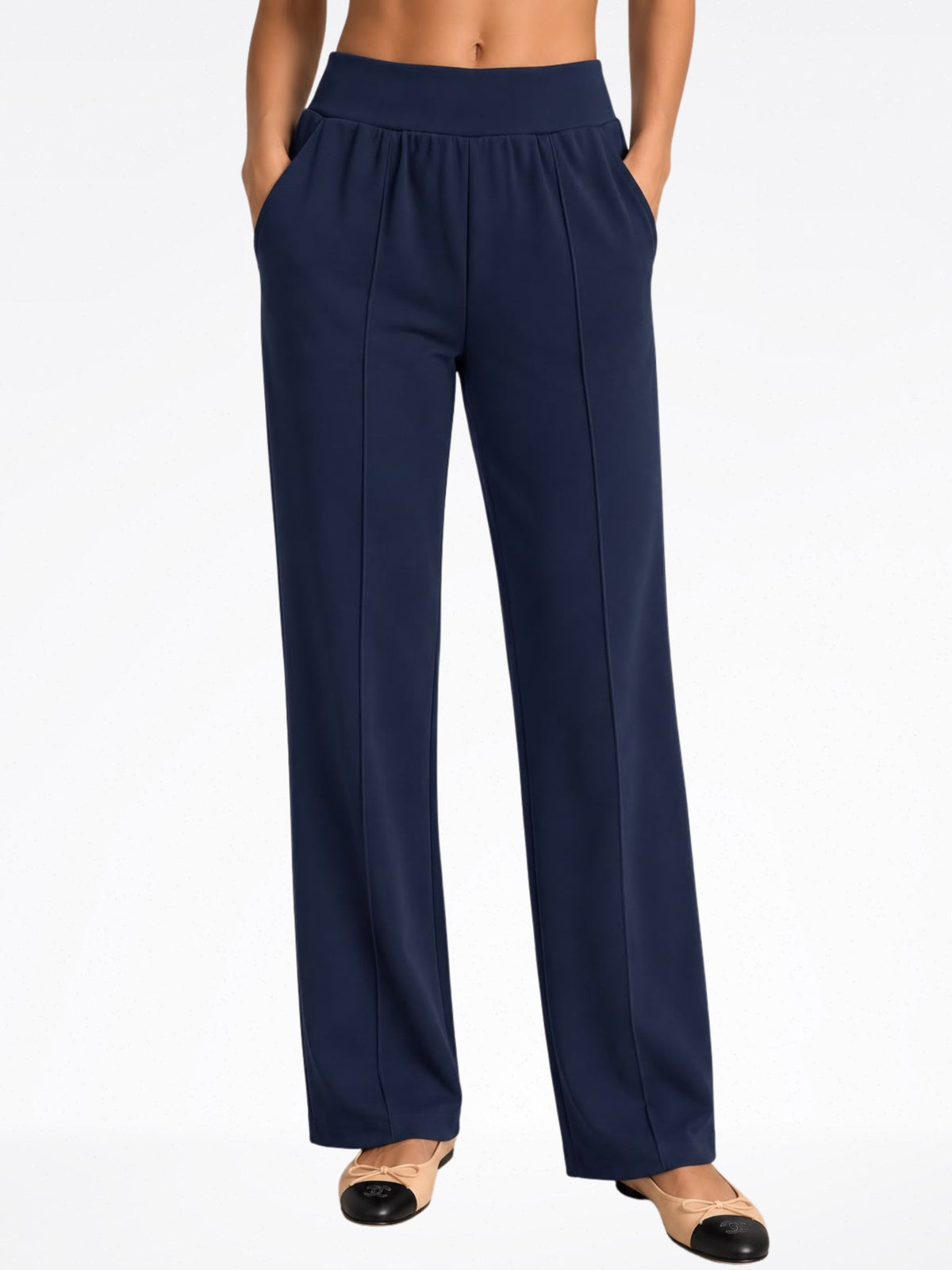 Women's 2 Piece Oxford Leisure Set Ft. Zofi 3/4 Knit Top & 28" Inseam Pull On Tapered Pant - "Zia"