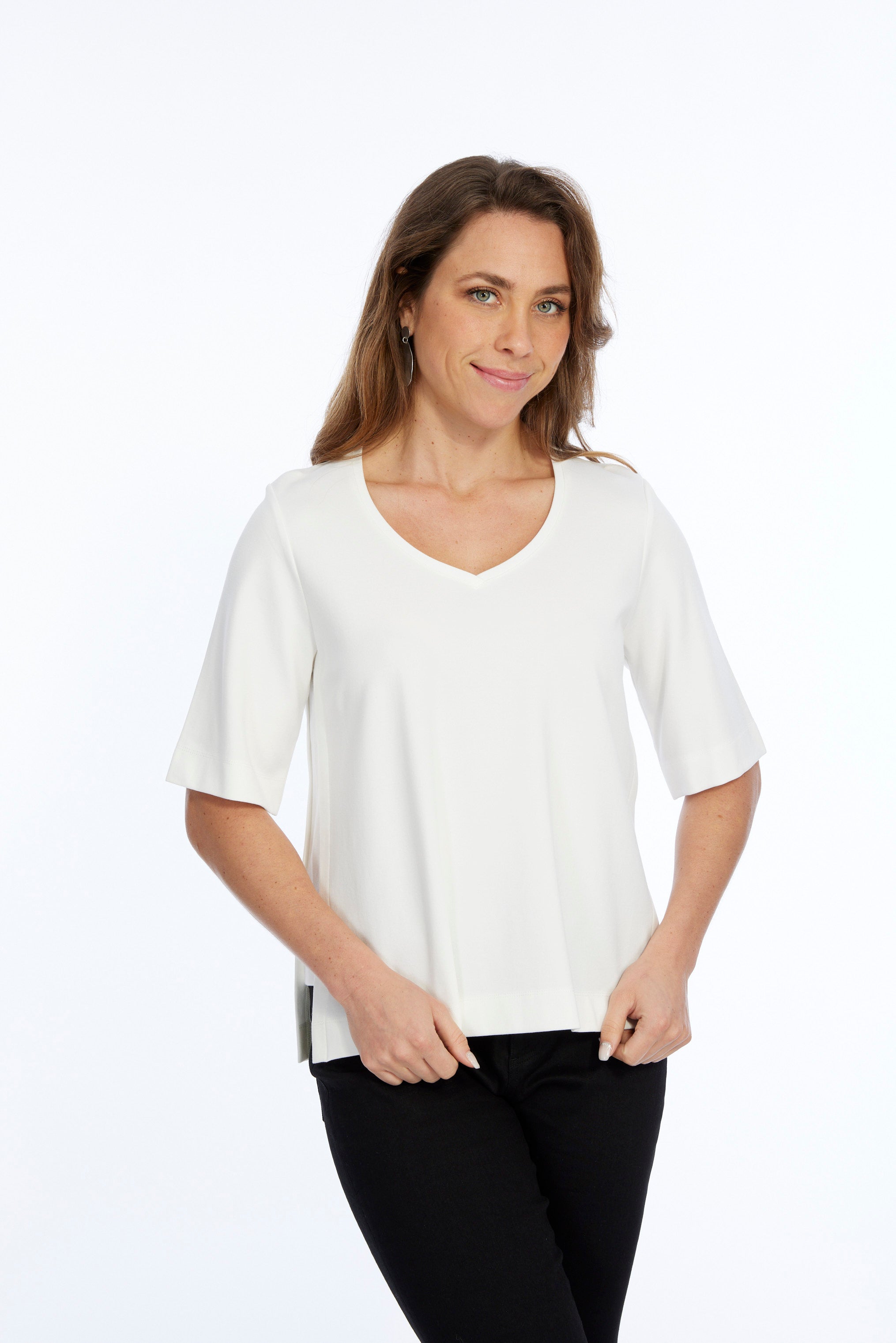 Zola LIOR Women's Short Sleeve V-Neck Top with Side Slits