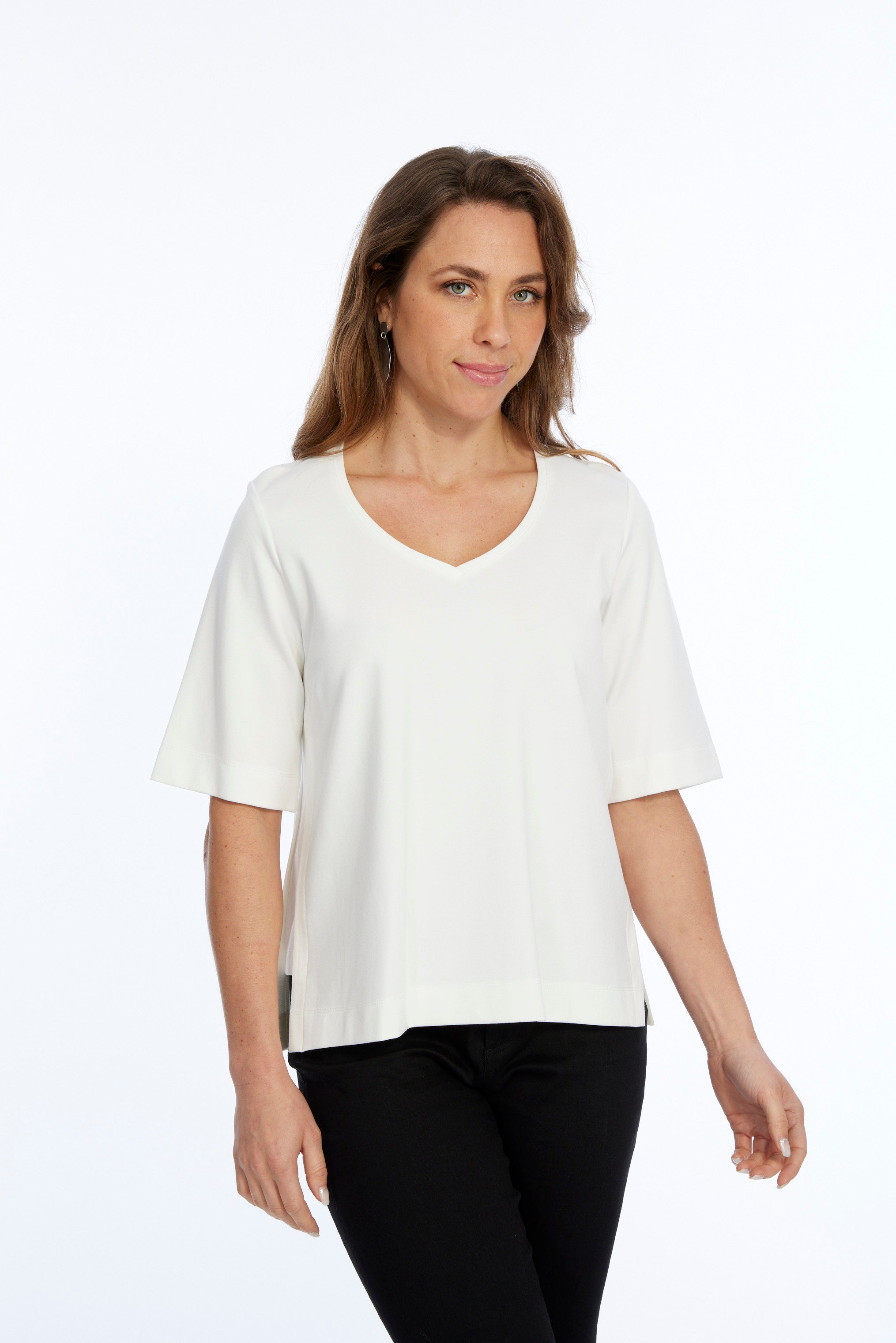 Zola LIOR Women's Short Sleeve V-Neck Top with Side Slits