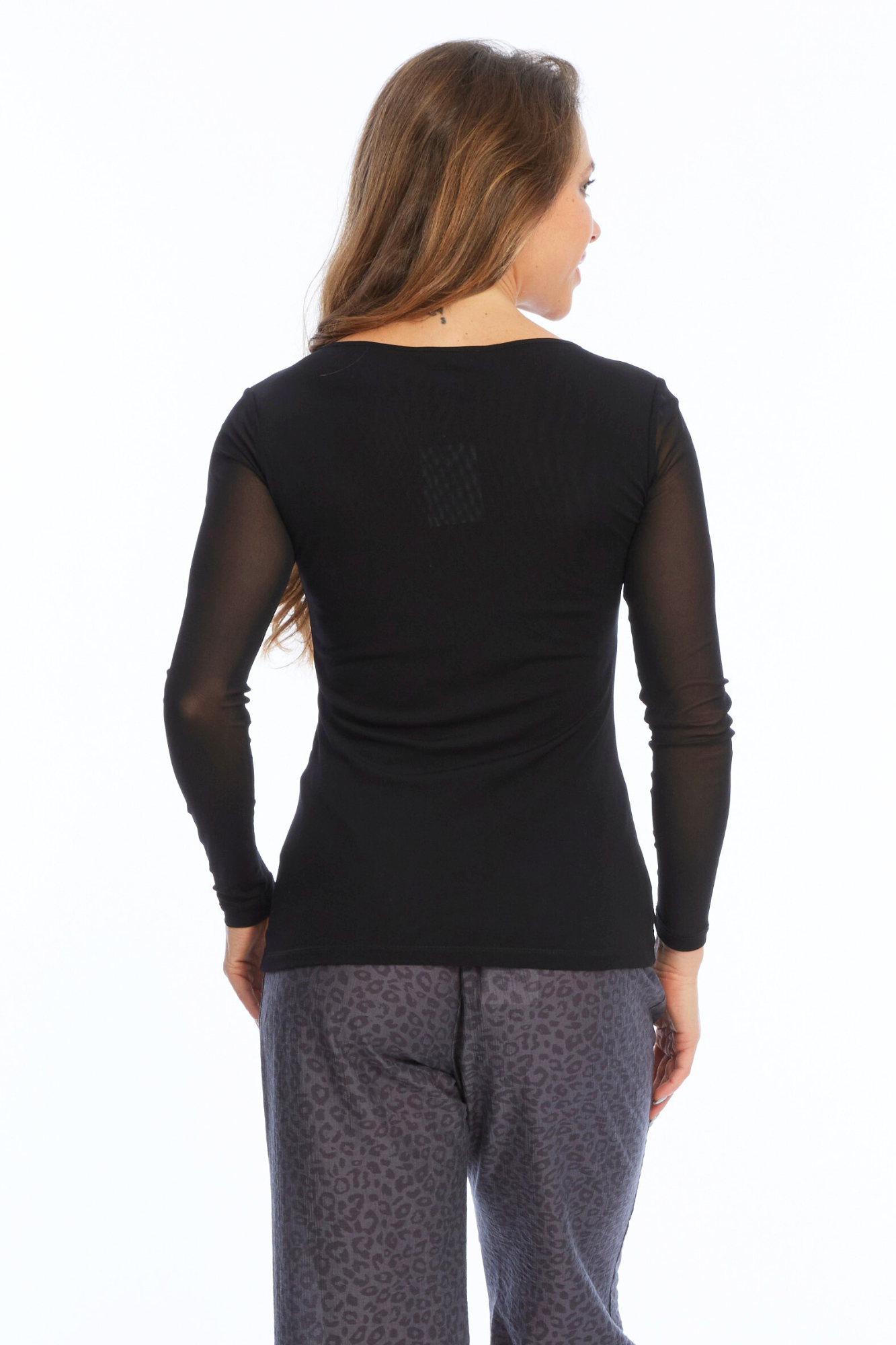 LIOR Women's Long Sleeve Black Mesh Top - "Zina"