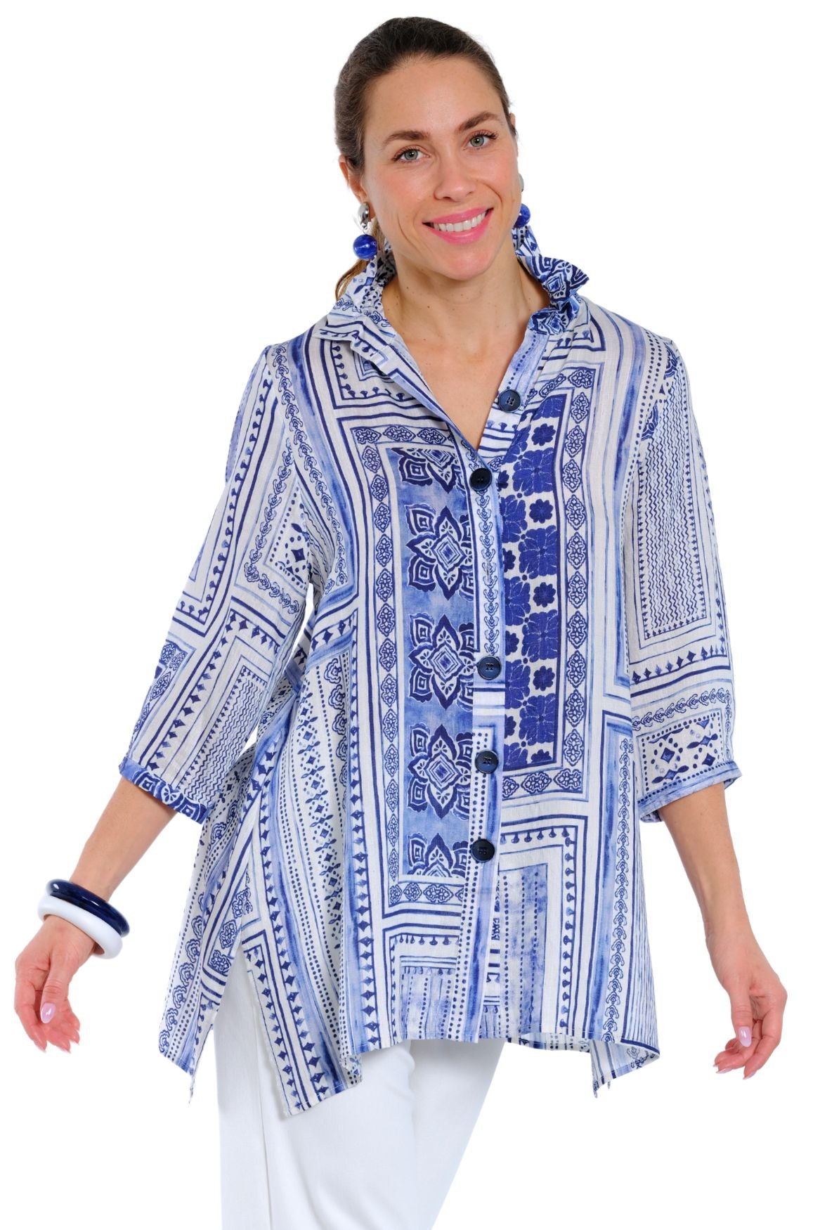 LIOR Dora women’s button-front printed blouse front view