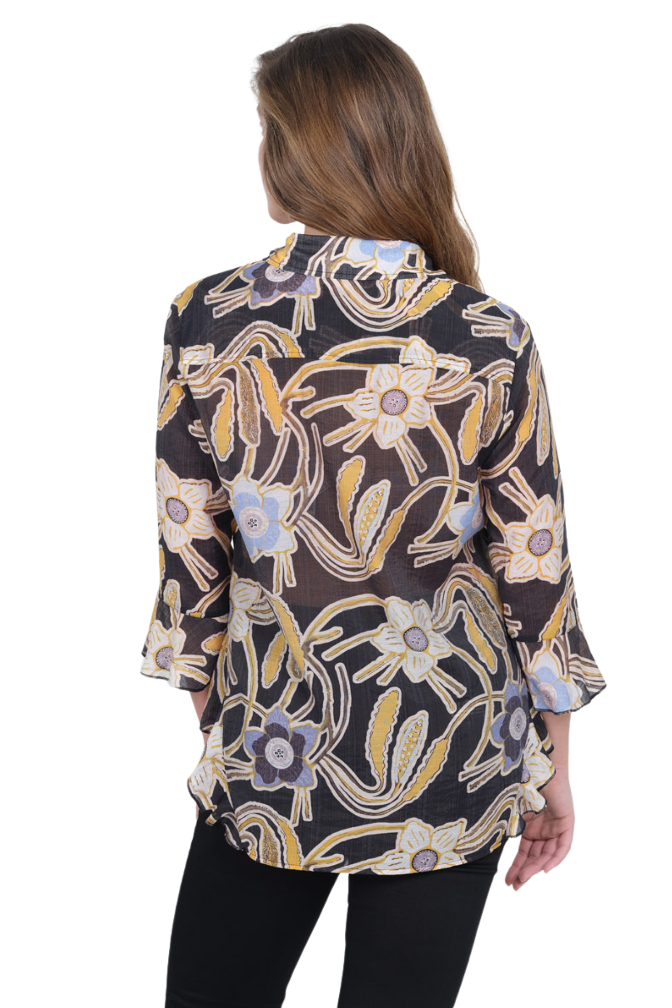LIOR Women's Brown & Gold Floral Print Bouse - Happy
