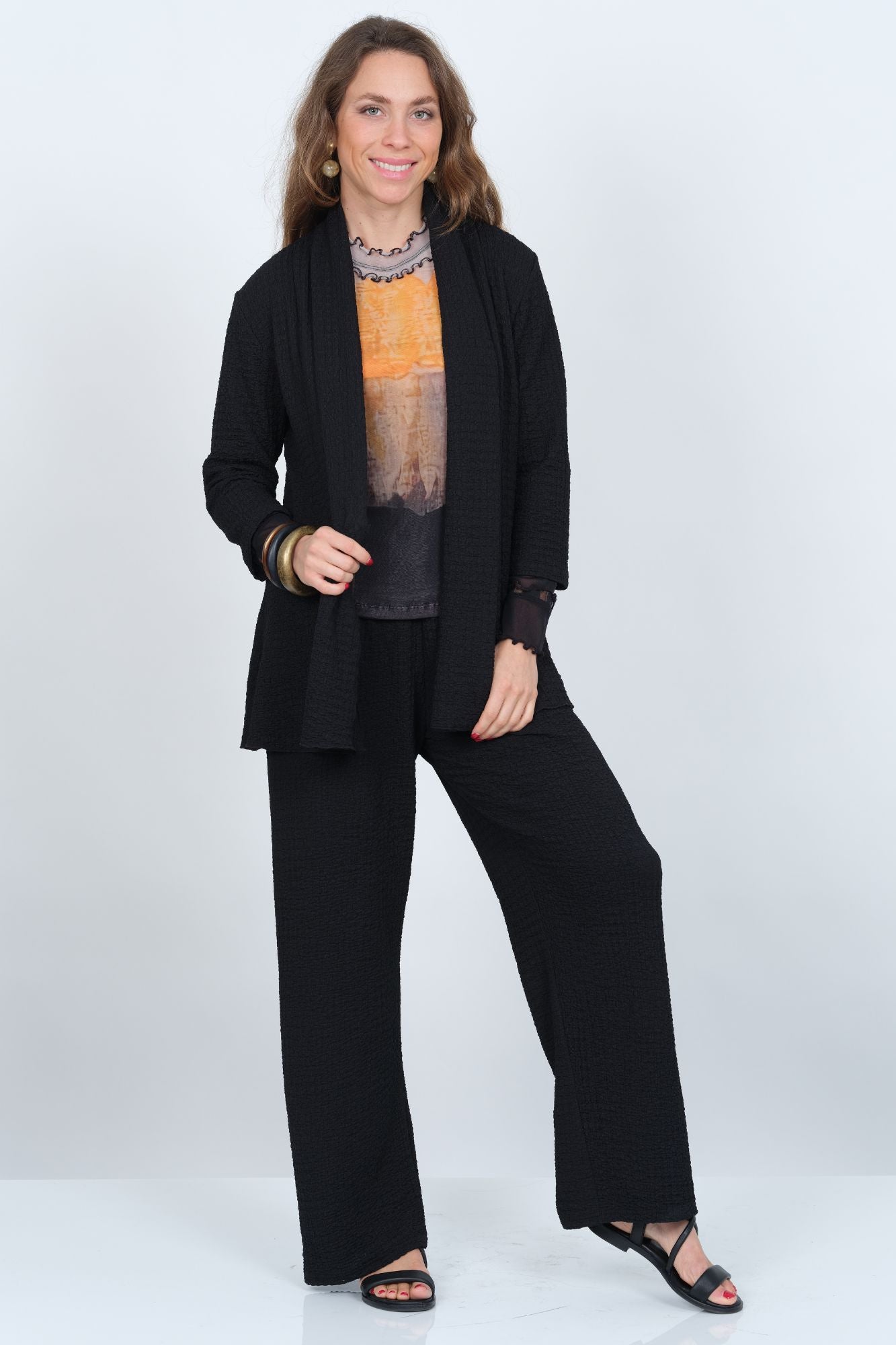LIOR Women's Soft Waffle Knit Wide Leg Pant Pull On Crinkle Travel Pant  - "Katie"