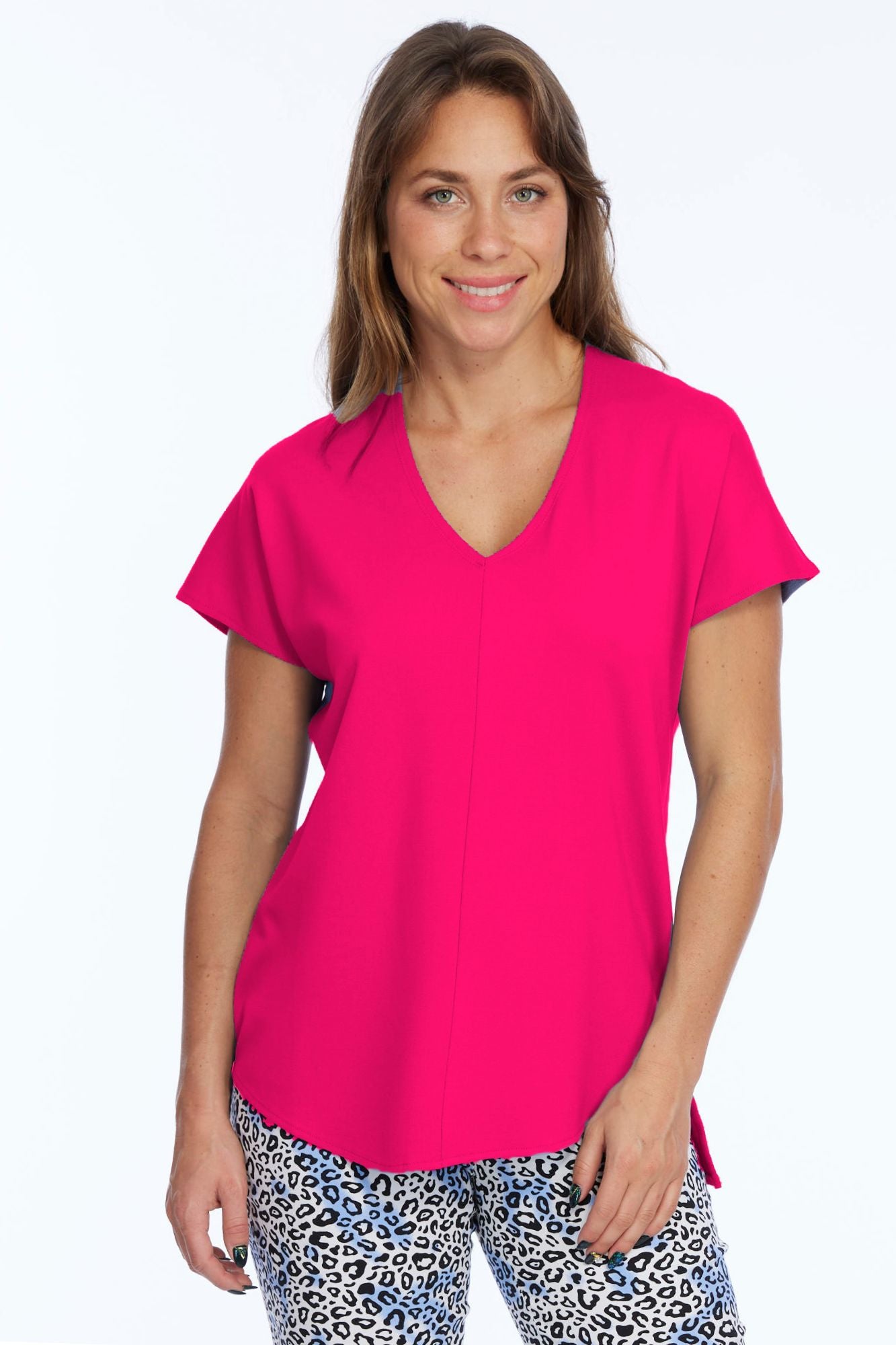 Women's Premium Short Sleeve Knit Fucshia Top Zoe LIOR