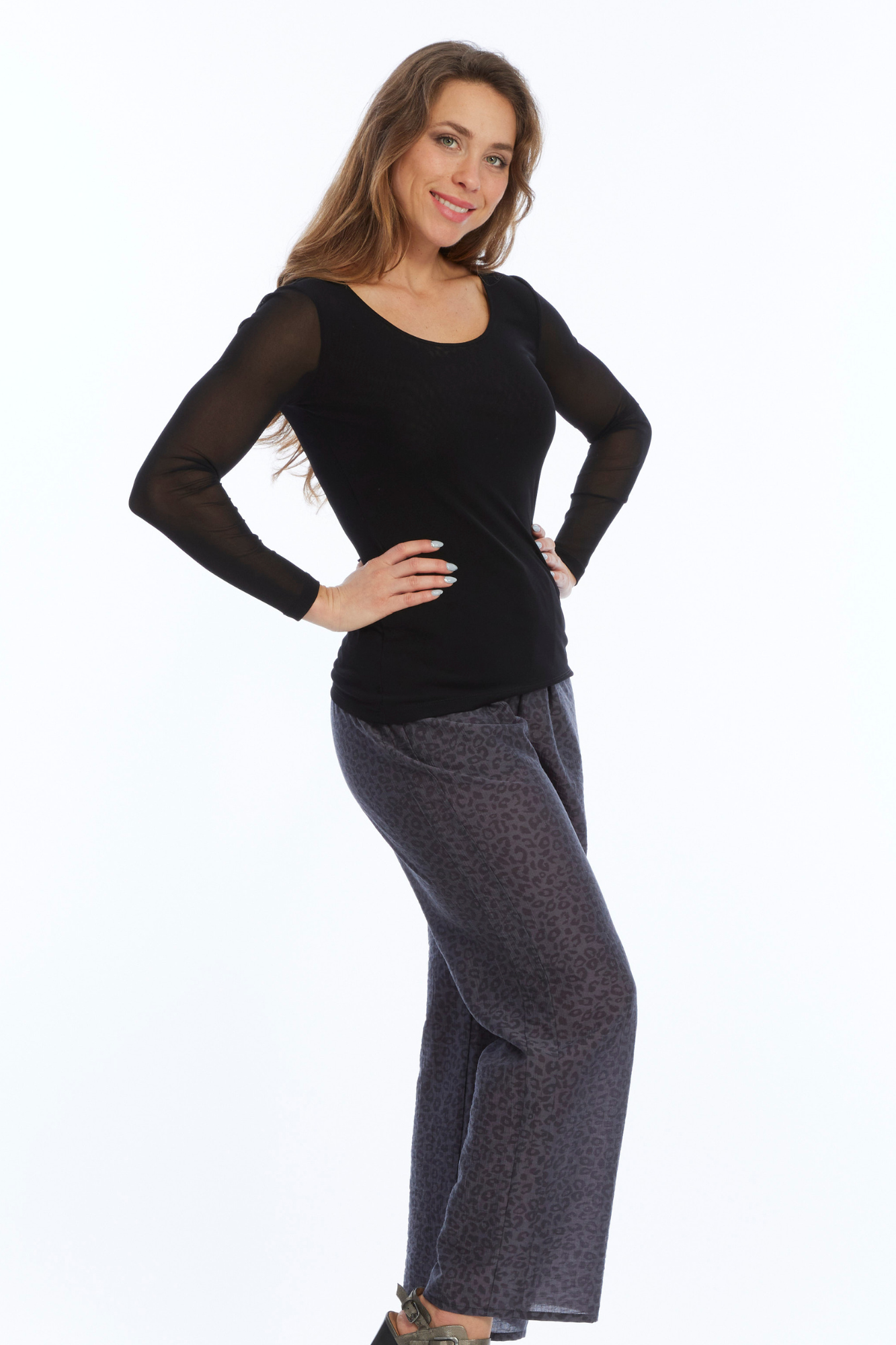 LIOR Women's Long Sleeve Black Mesh Top - "Zina"