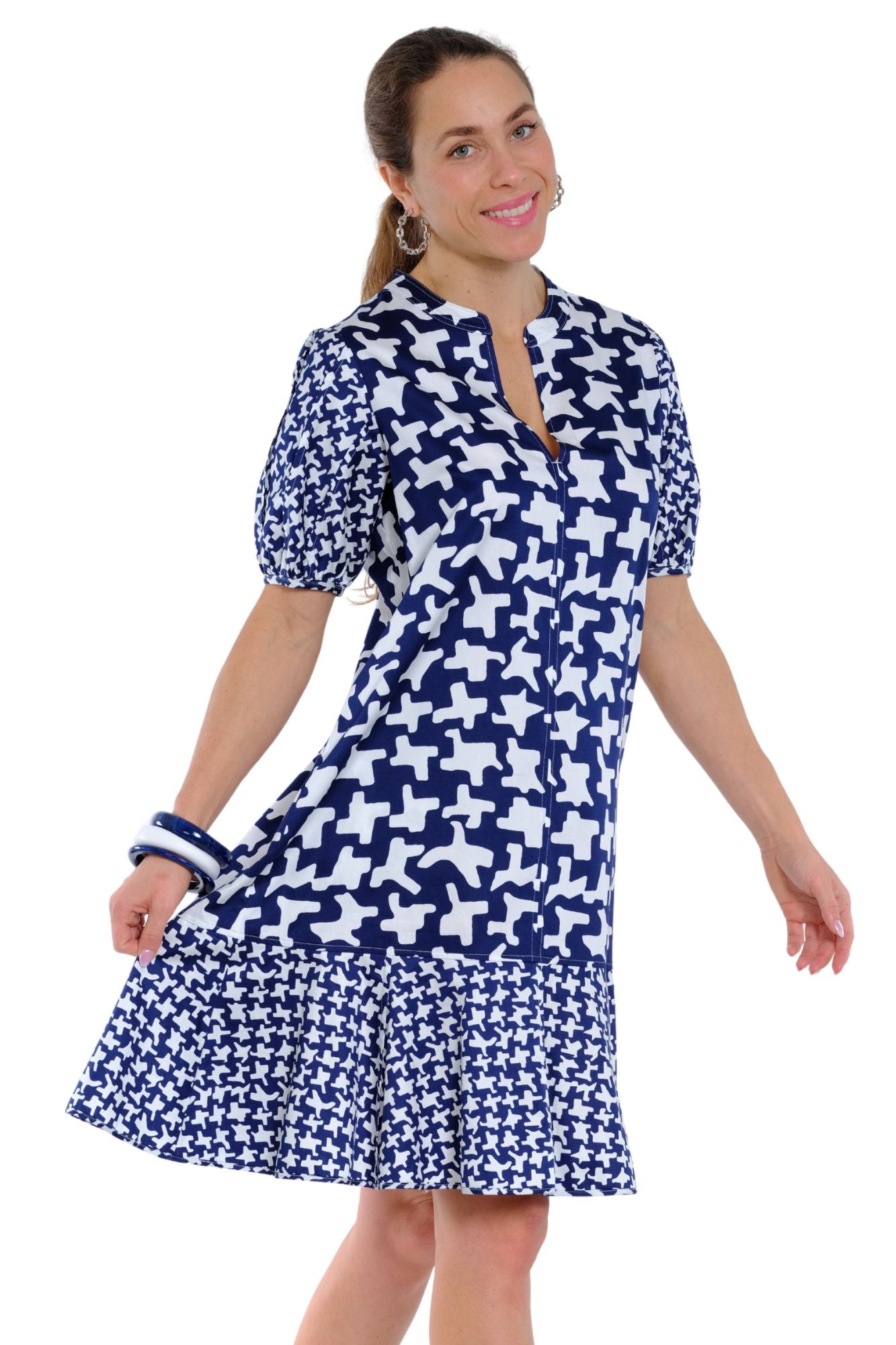 LIOR Women’s Houndstooth Print Dress for Women with Tier Bottom - "Monica"