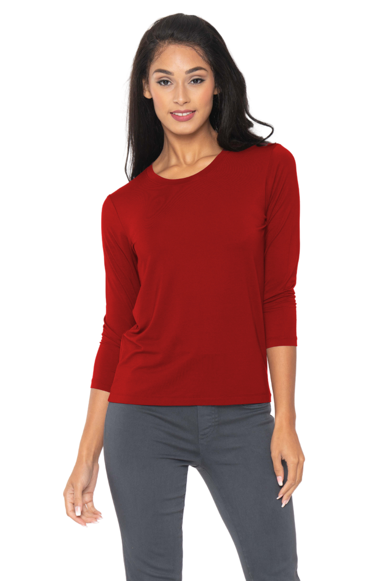Red Pull-Over Three Quarter Sleeve Tops | LIOR