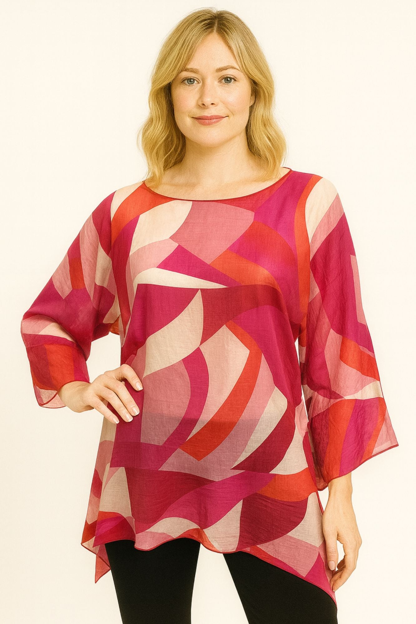 Lior Women's Pink Blush Abstract One Size Sheer Blouse