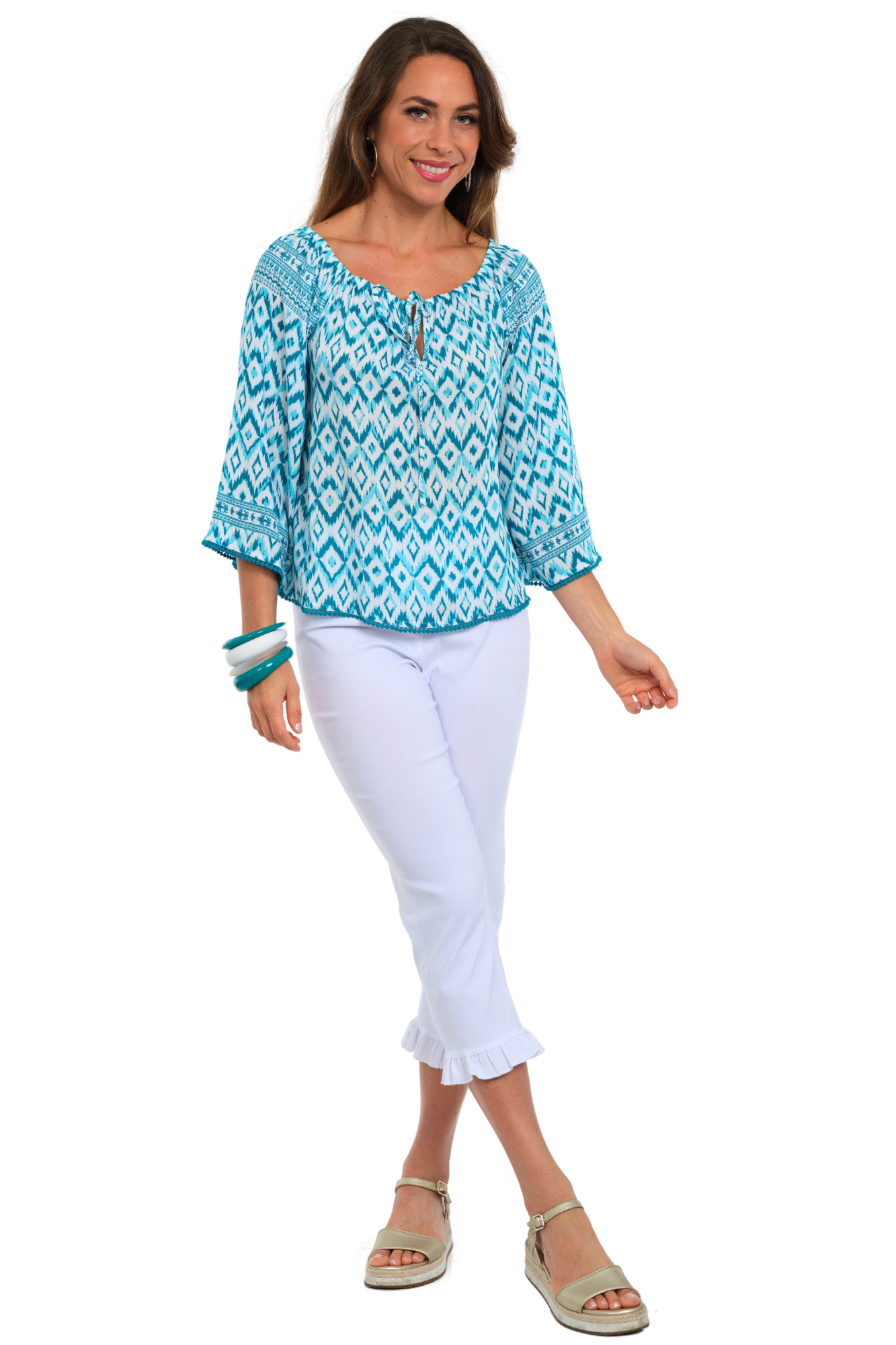 LIOR Women's White Ruffle Bottom Pull-On Capri Made In France - "Fly"