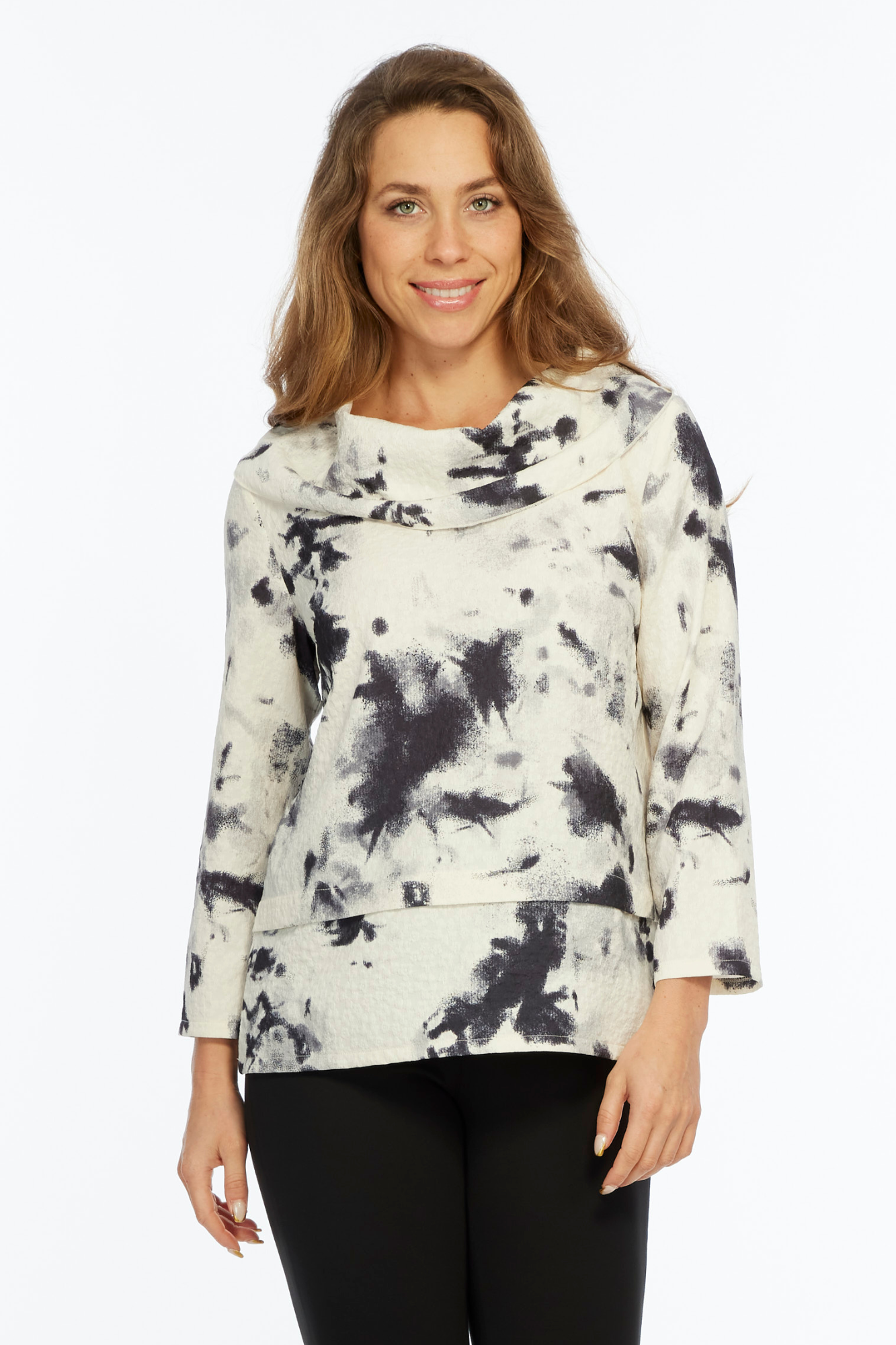 Stylish women's tie dye cowl neck top