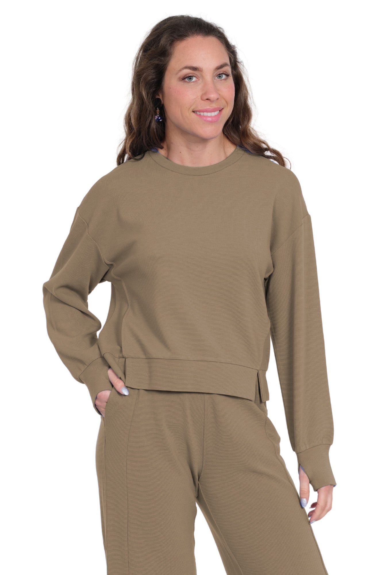 LIOR Women's Crewneck Long Sleeve Top With Side Slits - "Zen"