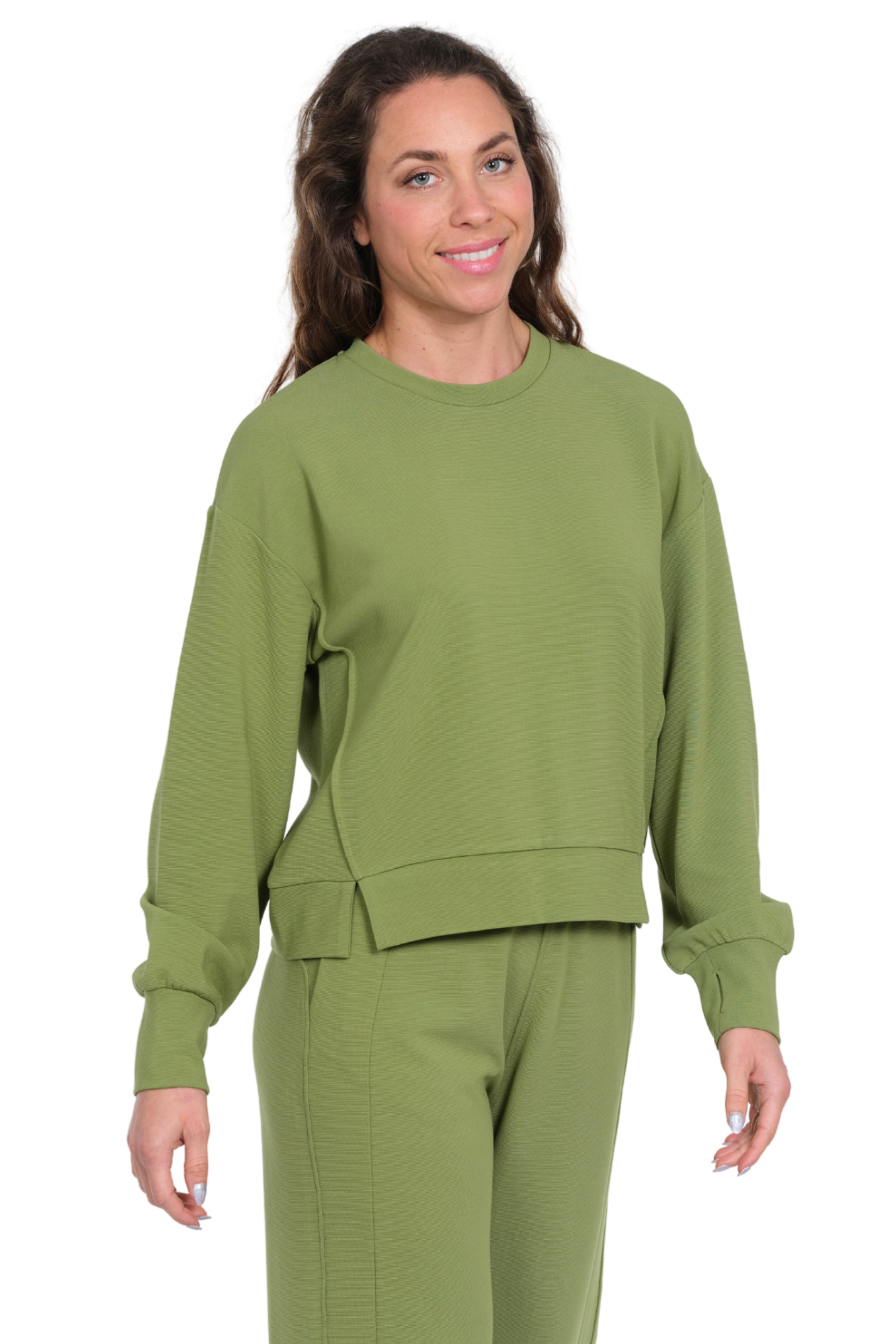 LIOR Women's Crewneck Long Sleeve Top With Side Slits - "Zen"